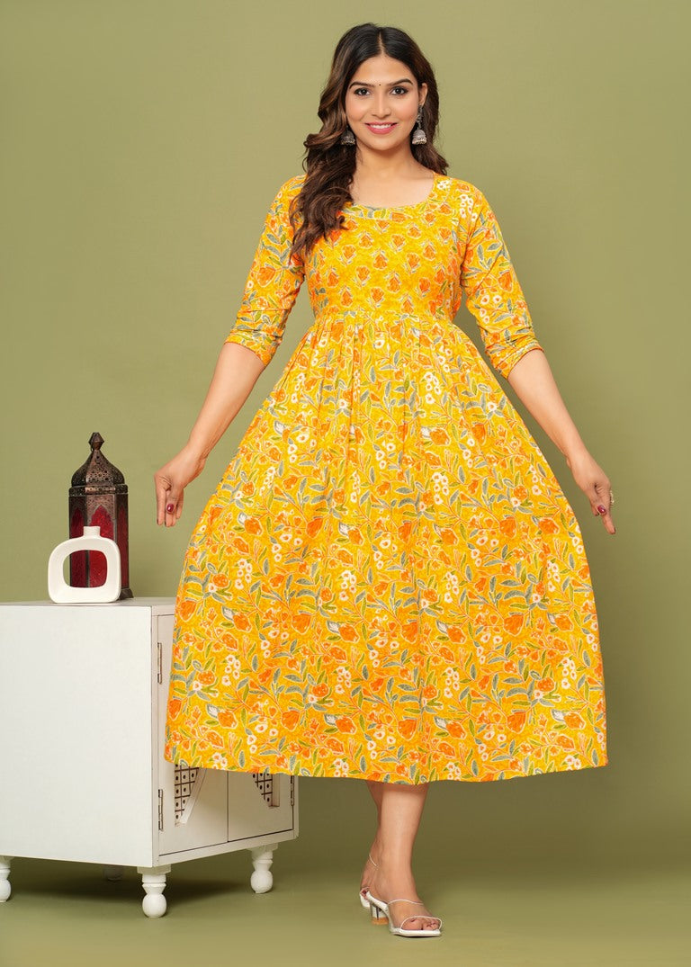 Sunshine Yellow Floral Maternity & Nursing Dress – JAIPURFAME