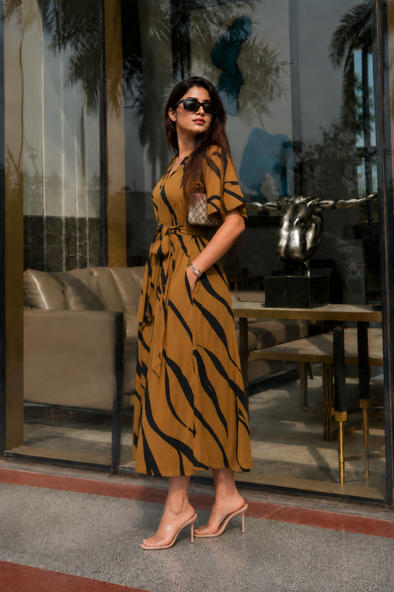 American Print Rayon Midi Dress for Women