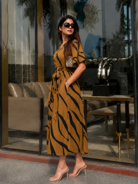 American Print Rayon Midi Dress for Women