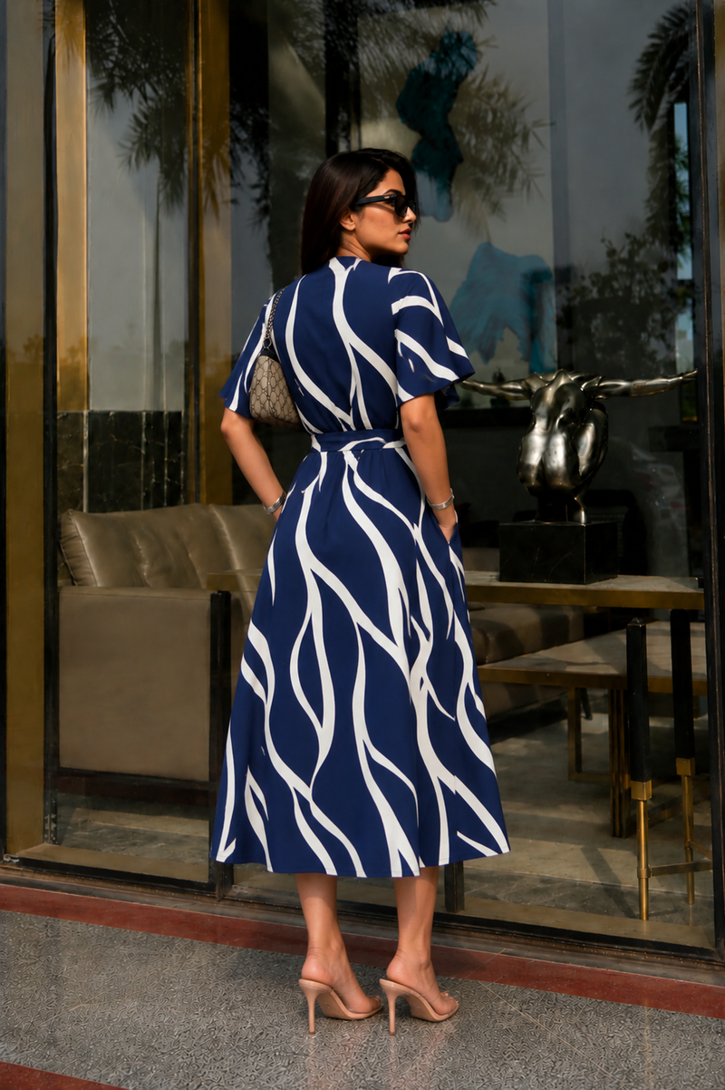 American Print Rayon Midi Dress for Women