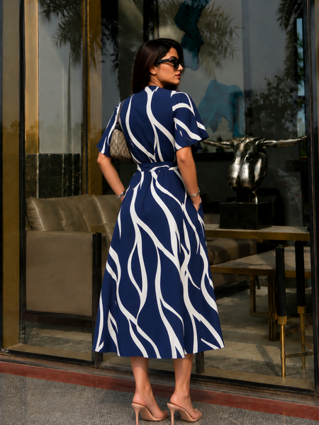 New American Print Party Wear Midi Dress