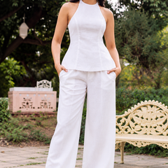 White Halter Neck Wide-Leg Co-ord Set