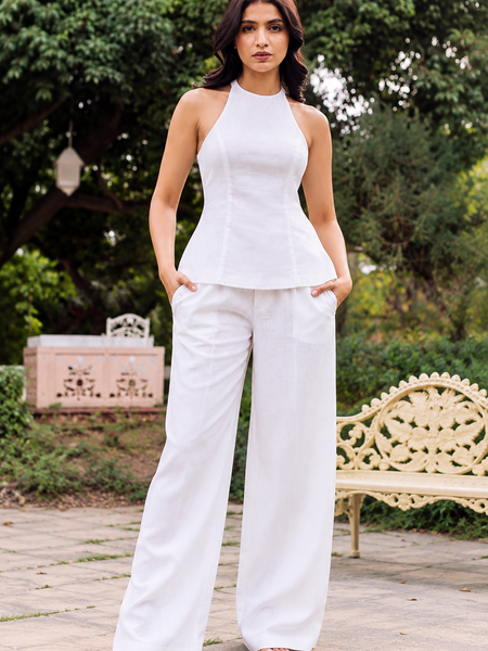 White Halter Neck Wide-Leg Co-ord Set