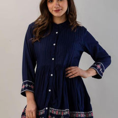 Elegant Blue Rayon Embroidered Top