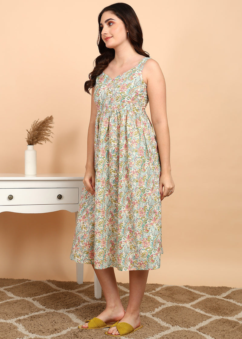 Soft Cream Cotton Sleeveless Kurta Side