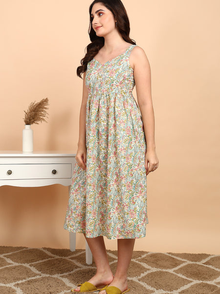 Soft Cream Cotton Sleeveless Kurta Side