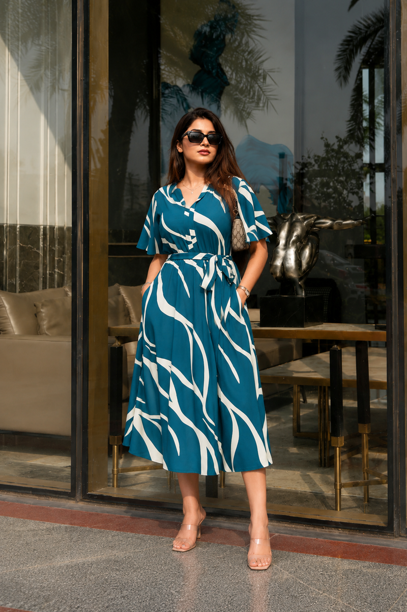 American Print Rayon Midi Dress for Women