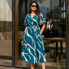 American Print Rayon Midi Dress for Women