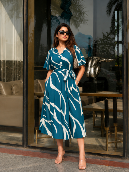 American Print Rayon Midi Dress for Women