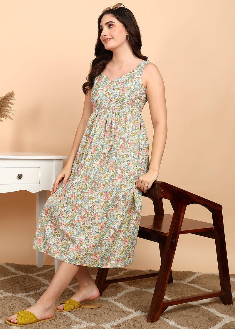 Soft Cream Cotton Sleeveless Kurta Image