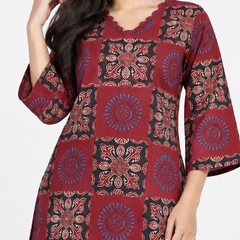 Maroon Ajrakh Print Patchwork Co-ord Set