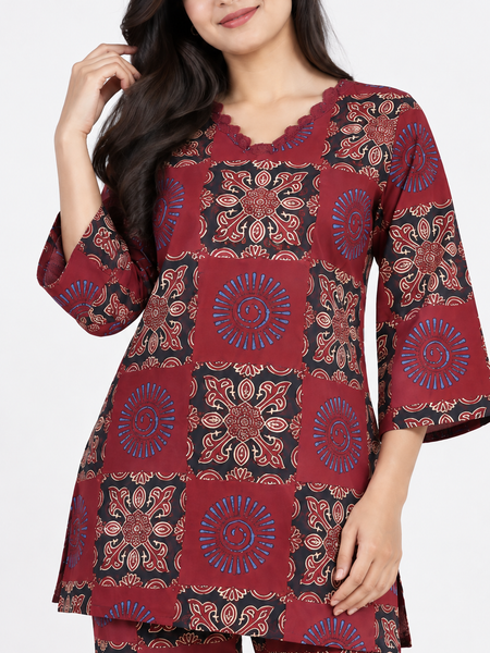 Maroon Ajrakh Print Patchwork Co-ord Set