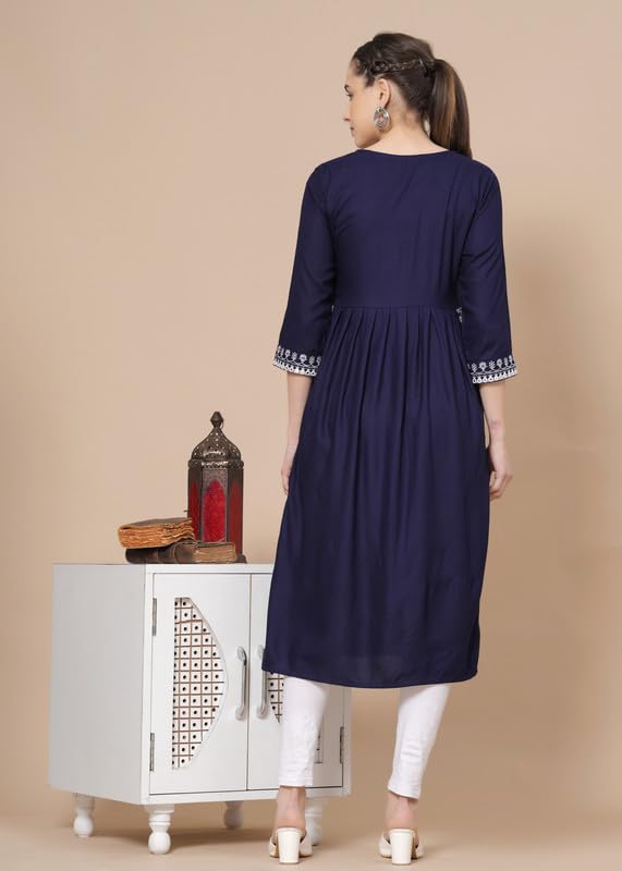 Blue - Maternity Feeding Kurti with Zipper | Cotton Floral Printed Pregnancy & Nursing Dress | Comfortable & Stylish Maternity Wear for Women | Breastfeeding Kurta with Zipper | Soft & Elegant