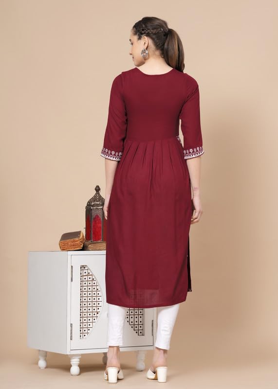 Maroon - Maternity Feeding Kurti with Zipper | Cotton Floral Printed Pregnancy & Nursing Dress | Comfortable & Stylish Maternity Wear for Women | Breastfeeding Kurta with Zipper | Soft & Elegant