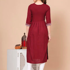 Maroon - Maternity Feeding Kurti with Zipper | Cotton Floral Printed Pregnancy & Nursing Dress | Comfortable & Stylish Maternity Wear for Women | Breastfeeding Kurta with Zipper | Soft & Elegant