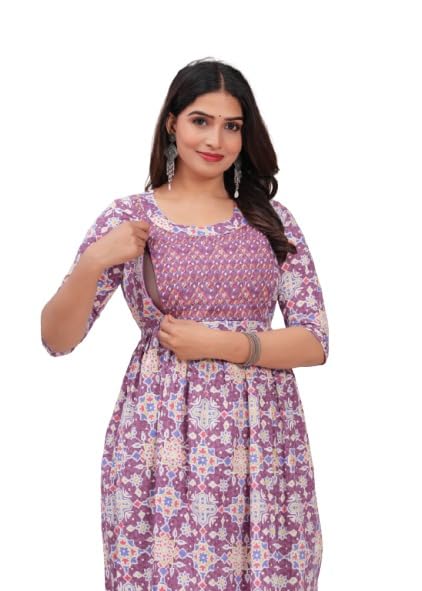 Pink - JAIPURFAME Maternity Feeding Kurti with Zipper | Cotton Floral Printed Pregnancy & Nursing Dress | Comfortable & Stylish Maternity Wear for Women | Breastfeeding Kurta with Zipper | Soft & Elegant