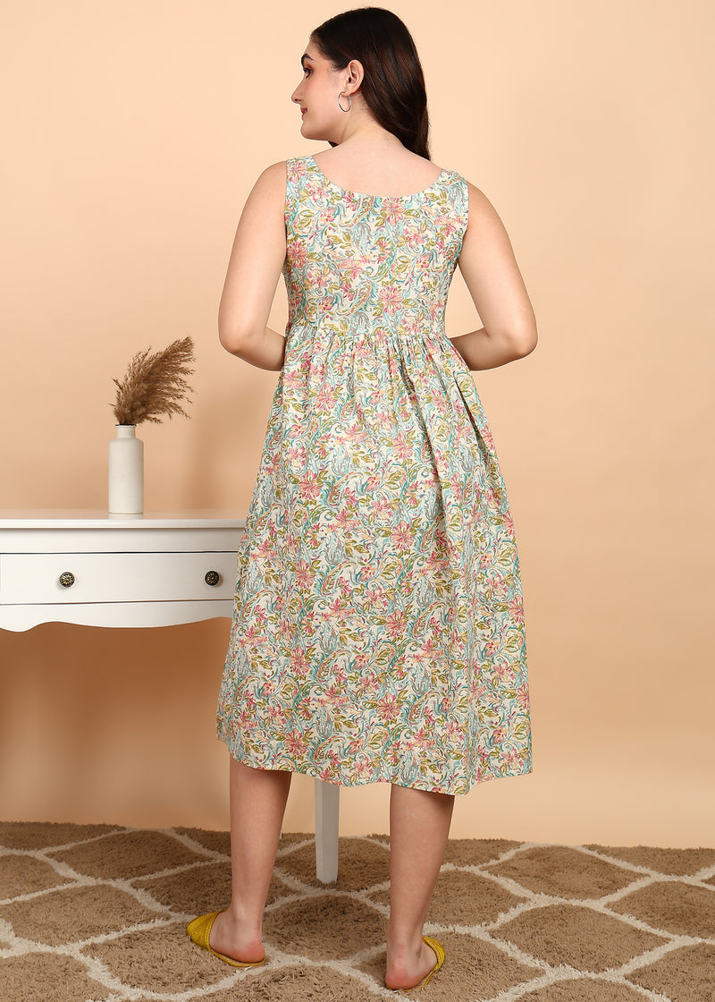 Soft Cream Cotton Sleeveless Kurta Back