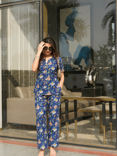 Blue Floral Cotton Co-Ord Set
