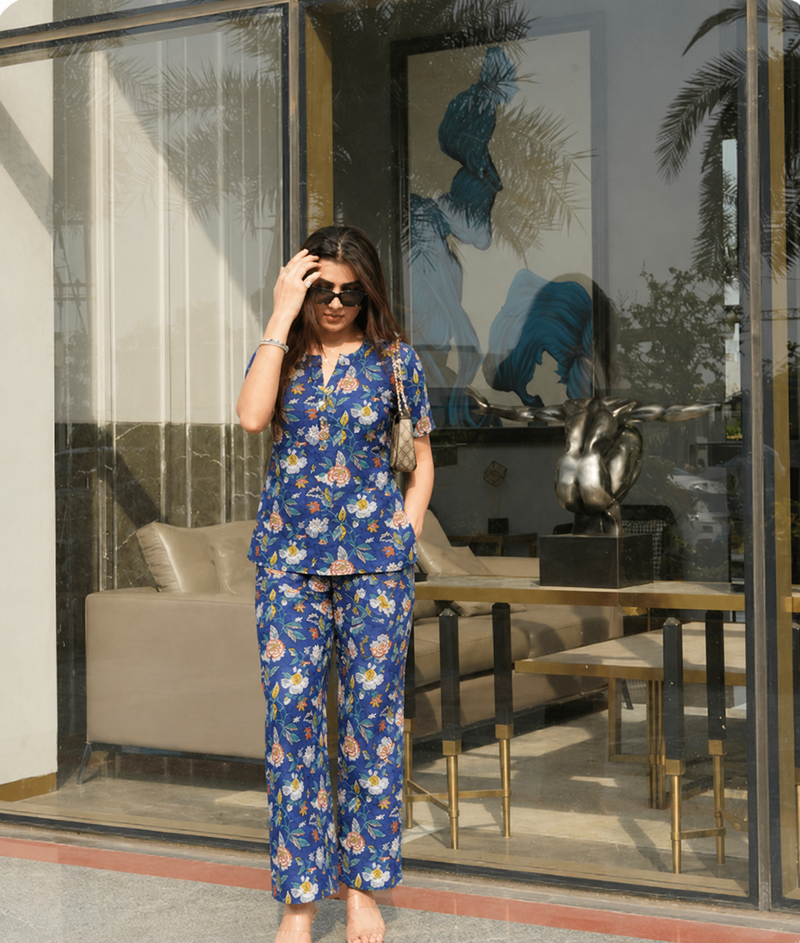 Blue Floral Cotton Co-Ord Set