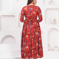 Red - JAIPURFAME Maternity Feeding Kurti with Zipper | Cotton Floral Printed Pregnancy & Nursing Dress | Comfortable & Stylish Maternity Wear for Women | Breastfeeding Kurta with Zipper | Soft & Elegant