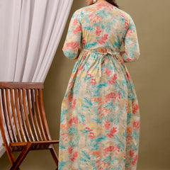 CREAM - JAIPURFAME Maternity Feeding Kurti with Zipper | Cotton Floral Printed Pregnancy & Nursing Dress | Comfortable & Stylish Maternity Wear for Women | Breastfeeding Kurta with Zipper | Soft & Elegant