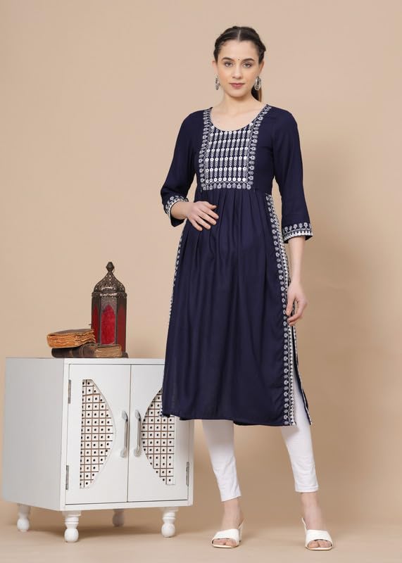 Blue - Maternity Feeding Kurti with Zipper | Cotton Floral Printed Pregnancy & Nursing Dress | Comfortable & Stylish Maternity Wear for Women | Breastfeeding Kurta with Zipper | Soft & Elegant