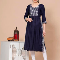 Blue - Maternity Feeding Kurti with Zipper | Cotton Floral Printed Pregnancy & Nursing Dress | Comfortable & Stylish Maternity Wear for Women | Breastfeeding Kurta with Zipper | Soft & Elegant