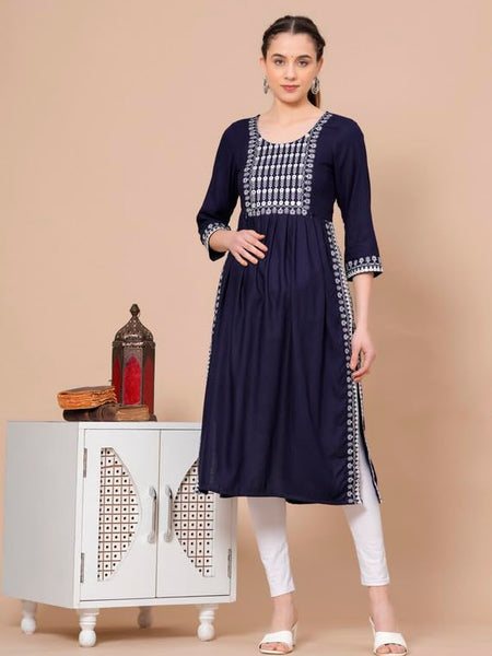 Blue - Maternity Feeding Kurti with Zipper | Cotton Floral Printed Pregnancy & Nursing Dress | Comfortable & Stylish Maternity Wear for Women | Breastfeeding Kurta with Zipper | Soft & Elegant