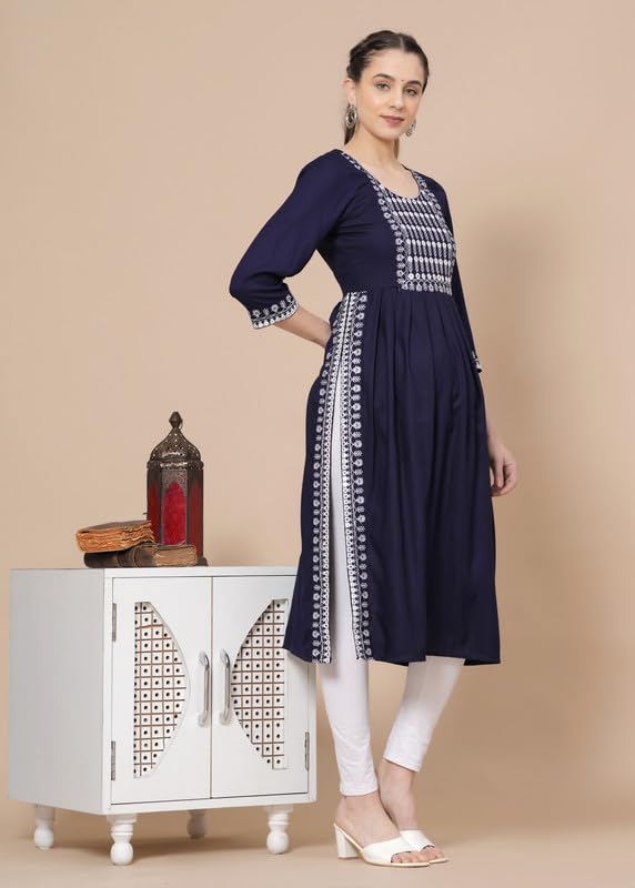 Blue - Maternity Feeding Kurti with Zipper | Cotton Floral Printed Pregnancy & Nursing Dress | Comfortable & Stylish Maternity Wear for Women | Breastfeeding Kurta with Zipper | Soft & Elegant