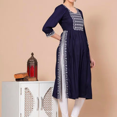 Blue - Maternity Feeding Kurti with Zipper | Cotton Floral Printed Pregnancy & Nursing Dress | Comfortable & Stylish Maternity Wear for Women | Breastfeeding Kurta with Zipper | Soft & Elegant