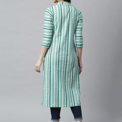 Green - Women's Rayon Kurta | Elegant Rust Stripe Collar-Neck Kurta | Perfect Blend of Comfort & Style | Suitable for Party & Casual Wear