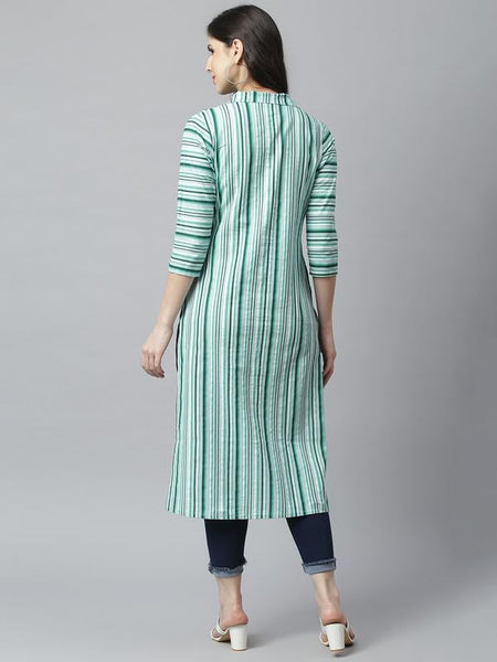 Green - Women's Rayon Kurta | Elegant Rust Stripe Collar-Neck Kurta | Perfect Blend of Comfort & Style | Suitable for Party & Casual Wear
