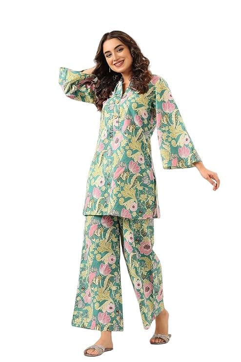 Standard Light Green - JJAIPURFAME Women's Trendy Printed Cotton Blend Straight Light Green Color Kurta and Palazzo Set