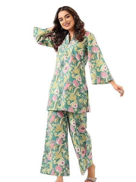 Standard Light Green - JJAIPURFAME Women's Trendy Printed Cotton Blend Straight Light Green Color Kurta and Palazzo Set