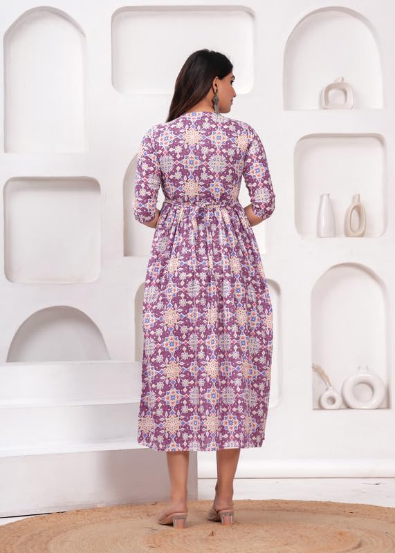 Pink - Maternity Feeding Kurti with Zipper | Cotton Floral Printed Pregnancy & Nursing Dress | Comfortable & Stylish Maternity Wear for Women | Breastfeeding Kurta with Zipper | Soft & Elegant