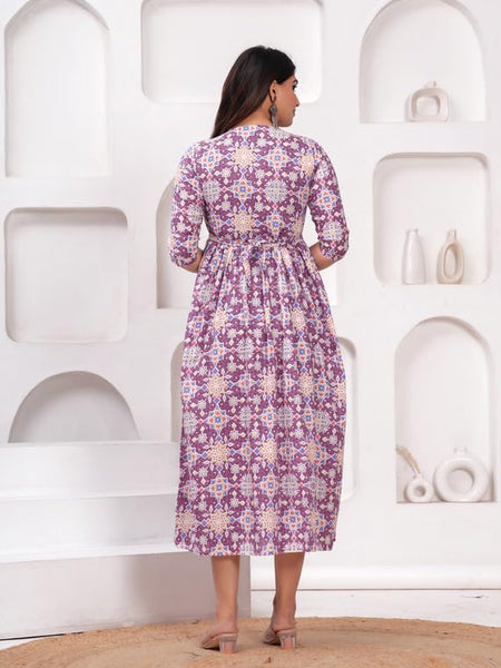 Pink - Maternity Feeding Kurti with Zipper | Cotton Floral Printed Pregnancy & Nursing Dress | Comfortable & Stylish Maternity Wear for Women | Breastfeeding Kurta with Zipper | Soft & Elegant