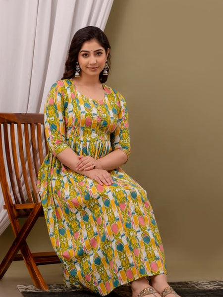 Patron - Maternity Feeding Kurti with Zipper | Cotton Floral Printed Pregnancy & Nursing Dress | Comfortable Maternity Wear for Women | Breastfeeding Kurta Set with Zip | Stylish & Soft