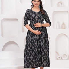 Black - JAIPURFAME Maternity Feeding Kurti with Zipper | Cotton Floral Printed Pregnancy & Nursing Dress | Comfortable & Stylish Maternity Wear for Women | Breastfeeding Kurta with Zipper | Soft & Elegant
