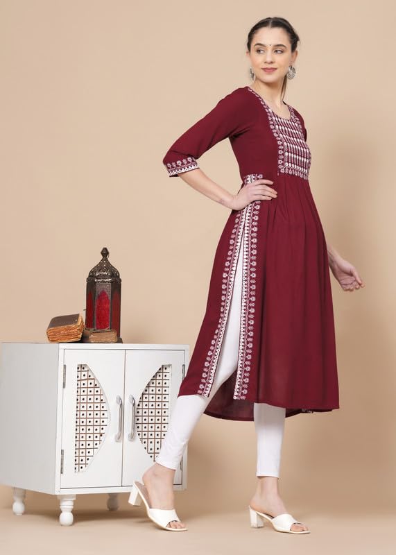 Maroon - Maternity Feeding Kurti with Zipper | Cotton Floral Printed Pregnancy & Nursing Dress | Comfortable & Stylish Maternity Wear for Women | Breastfeeding Kurta with Zipper | Soft & Elegant