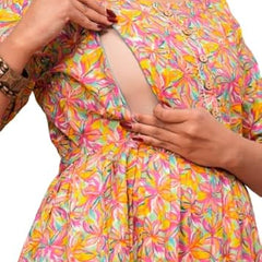 JAIPURFAME Stylish Women's Pure Cotton All Over Printed Kurti Gown, Maternity Dress, and Feeding Dress – Comfortable and Elegant Maternity Wear for Women Multicolour