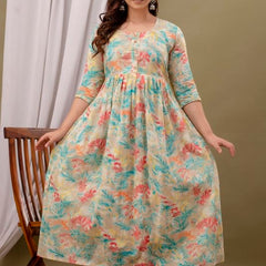 CREAM - JAIPURFAME Maternity Feeding Kurti with Zipper | Cotton Floral Printed Pregnancy & Nursing Dress | Comfortable & Stylish Maternity Wear for Women | Breastfeeding Kurta with Zipper | Soft & Elegant