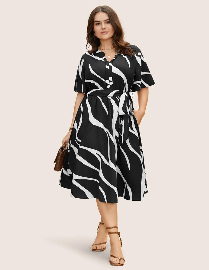 Black - One Piece Dress for Women, New American Print Rayon Midi Dress, Stylish, Modern Party Outfit, Perfect for Casual and Formal Occasions