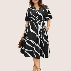 Black - One Piece Dress for Women, New American Print Rayon Midi Dress, Stylish, Modern Party Outfit, Perfect for Casual and Formal Occasions