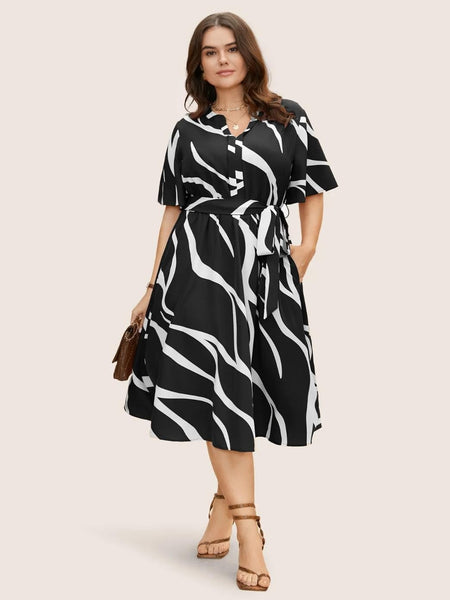 Black - One Piece Dress for Women, New American Print Rayon Midi Dress, Stylish, Modern Party Outfit, Perfect for Casual and Formal Occasions