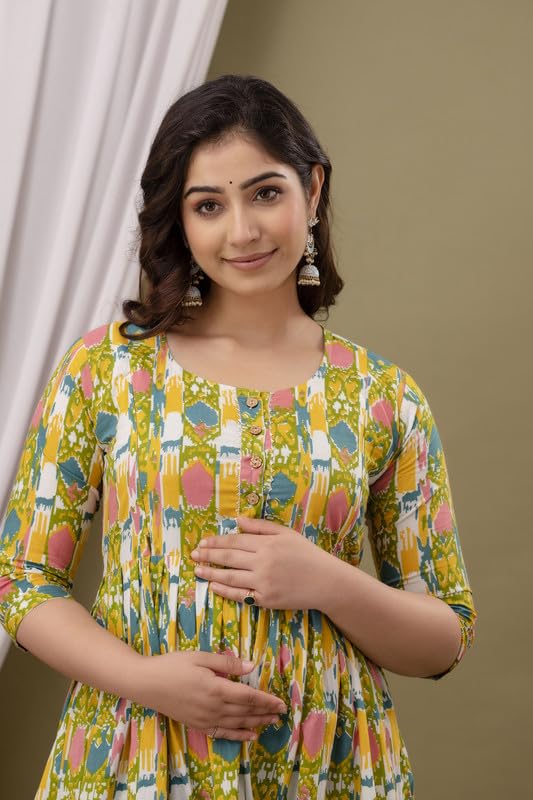 Patron - Maternity Feeding Kurti with Zipper | Cotton Floral Printed Pregnancy & Nursing Dress | Comfortable Maternity Wear for Women | Breastfeeding Kurta Set with Zip | Stylish & Soft