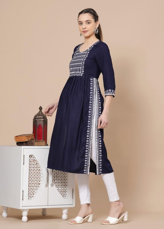 Blue - Maternity Feeding Kurti with Zipper | Cotton Floral Printed Pregnancy & Nursing Dress | Comfortable & Stylish Maternity Wear for Women | Breastfeeding Kurta with Zipper | Soft & Elegant