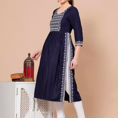 Blue - Maternity Feeding Kurti with Zipper | Cotton Floral Printed Pregnancy & Nursing Dress | Comfortable & Stylish Maternity Wear for Women | Breastfeeding Kurta with Zipper | Soft & Elegant