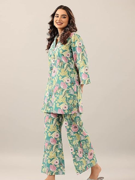 Standard Light Green - JJAIPURFAME Women's Trendy Printed Cotton Blend Straight Light Green Color Kurta and Palazzo Set