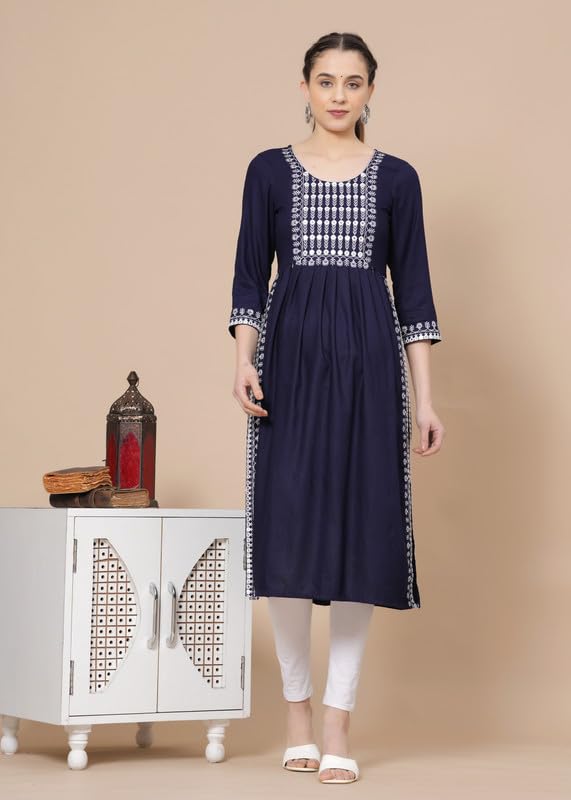 Blue - Maternity Feeding Kurti with Zipper | Cotton Floral Printed Pregnancy & Nursing Dress | Comfortable & Stylish Maternity Wear for Women | Breastfeeding Kurta with Zipper | Soft & Elegant