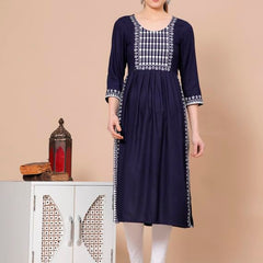 Blue - Maternity Feeding Kurti with Zipper | Cotton Floral Printed Pregnancy & Nursing Dress | Comfortable & Stylish Maternity Wear for Women | Breastfeeding Kurta with Zipper | Soft & Elegant